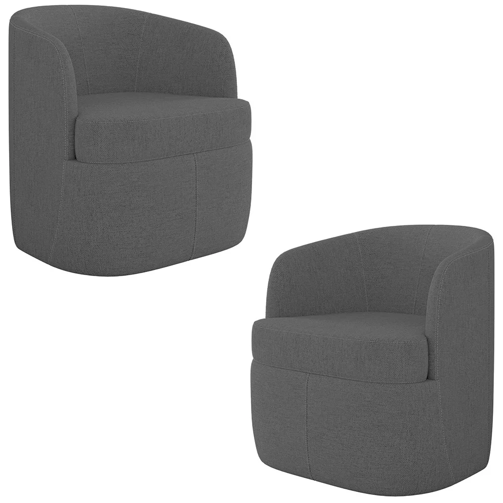 Kit 2 Poltronas Giratória Decorativa para Sala Dandara Z08 Linho Cinza Escuro - Mpozenato