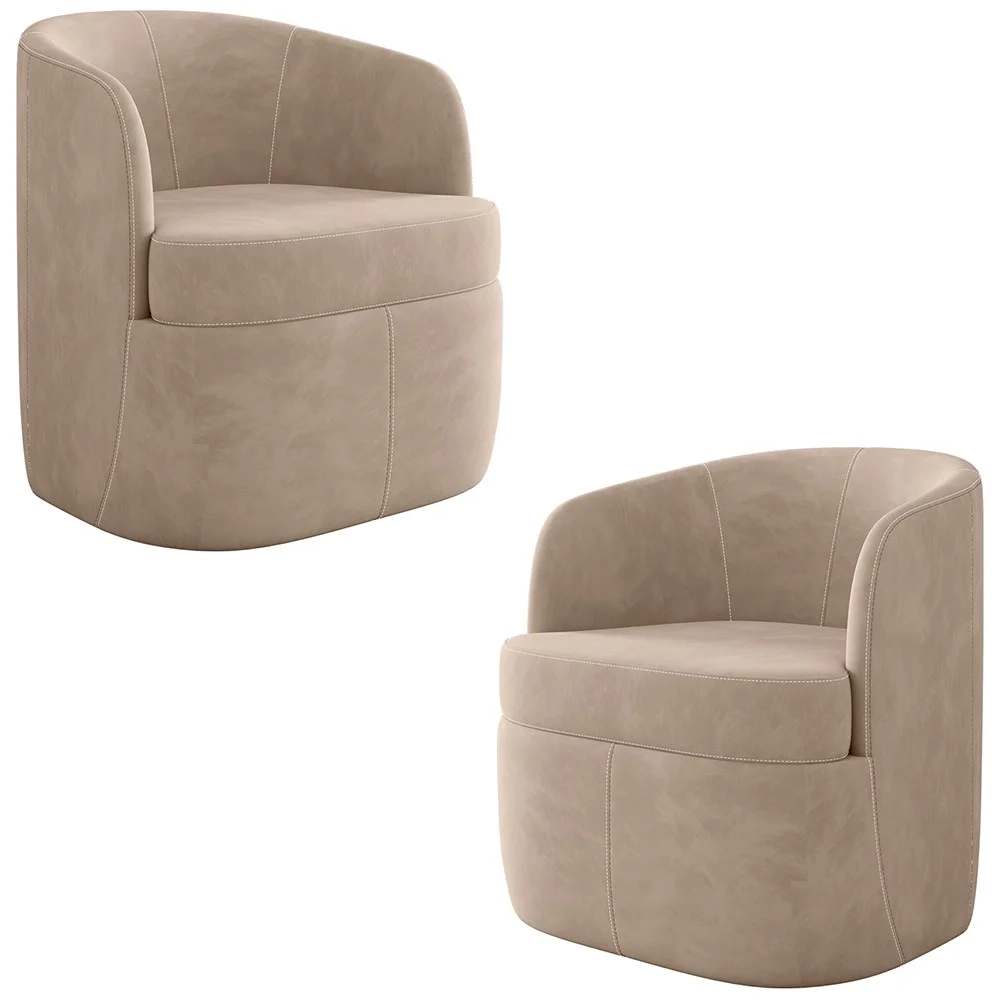 Kit 2 Poltronas Giratória Decorativa para Sala Dandara Z08 Veludo Bege - Mpozenato