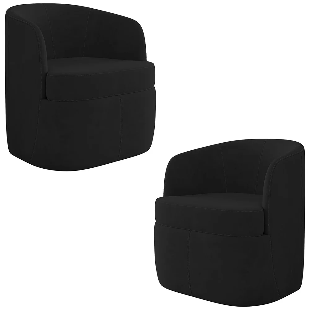 Kit 2 Poltronas Giratória Decorativa para Sala Dandara Z08 Veludo Preto - Mpozenato