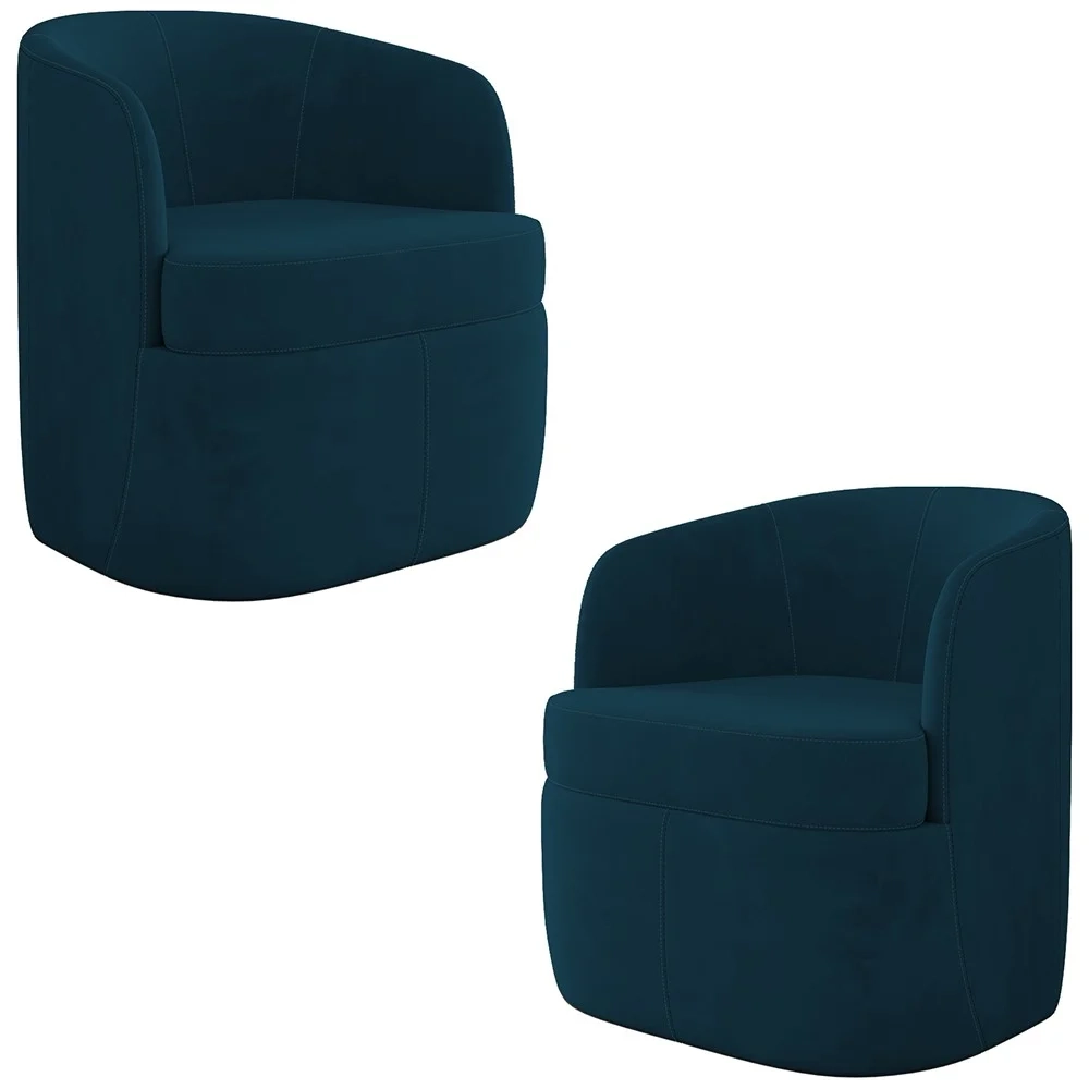 Kit 2 Poltronas Giratória Decorativa para Sala Dandara Z08 Veludo Azul - Mpozenato