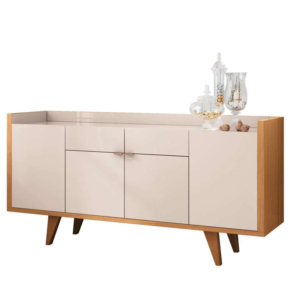 Balcão Aparador Buffet 4 Portas Sinfonia H01 Off White/Cinamomo - Mpozenato
