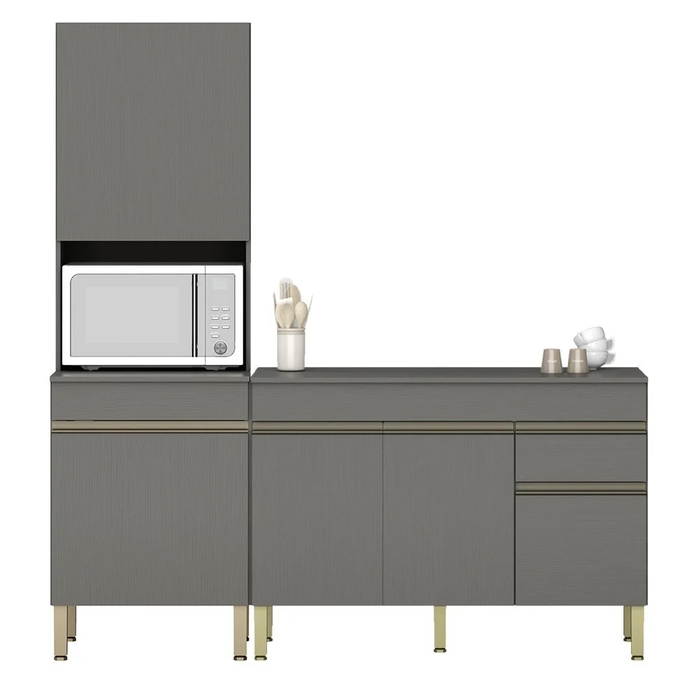 Paneleiro e Balcão Gabinete com Tampo 150cm Lina Z06 Gris - Mpozenato