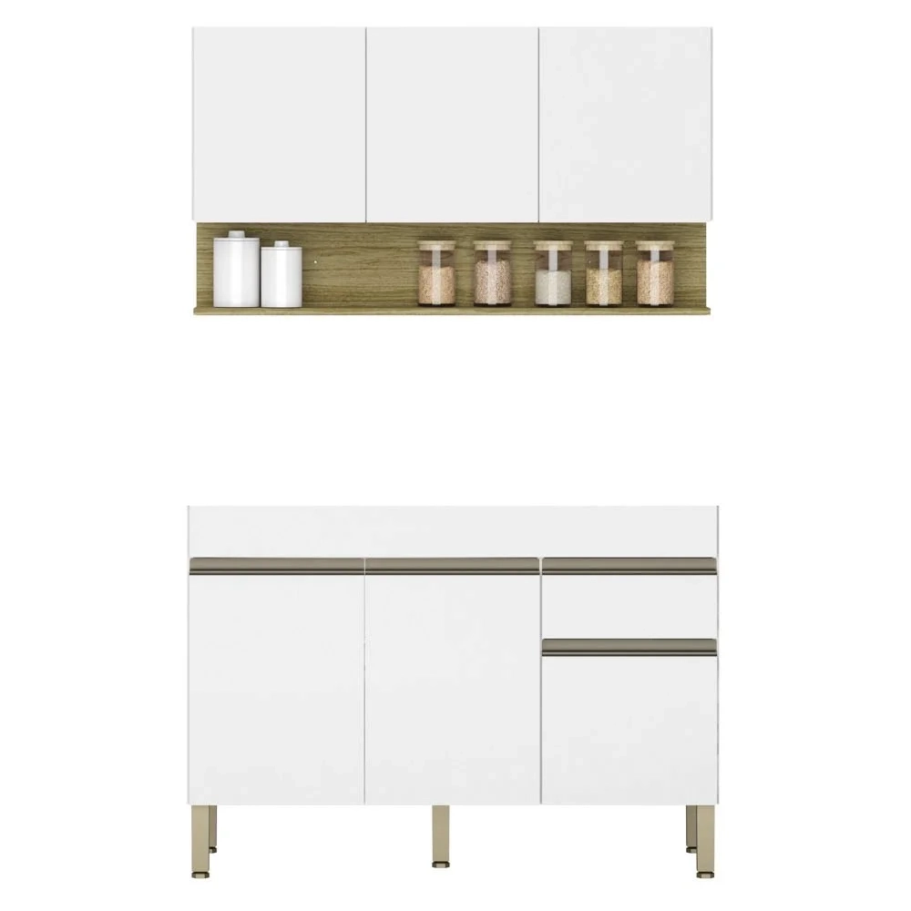 Armário de Cozinha com Balcão sem Tampo 120cm Lina Z06 Supremo/Freijó - Mpozenato