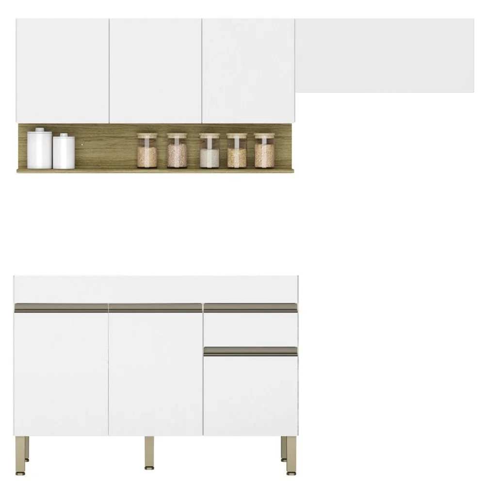 Armário de Cozinha 3 Peças Balcão sem Tampo 120cm Lina02 Z06 Supremo/Freijó - Mpozenato