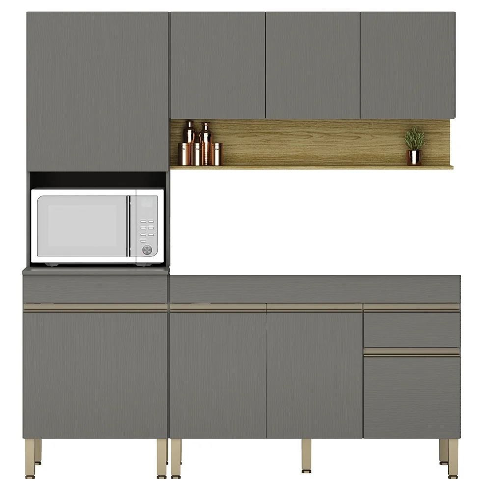 Armário de Cozinha 3 Peças Balcão 120cm sem Tampo Lina03 Z06 Gris/Freijó - Mpozenato
