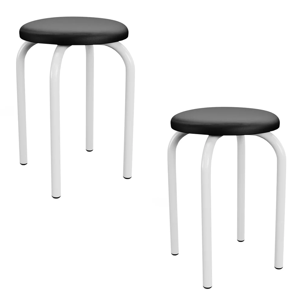 Kit 2 Banquetas Baixas Empilháveis em Aço Maviê Sintético Preto/Branco - Mpozenato