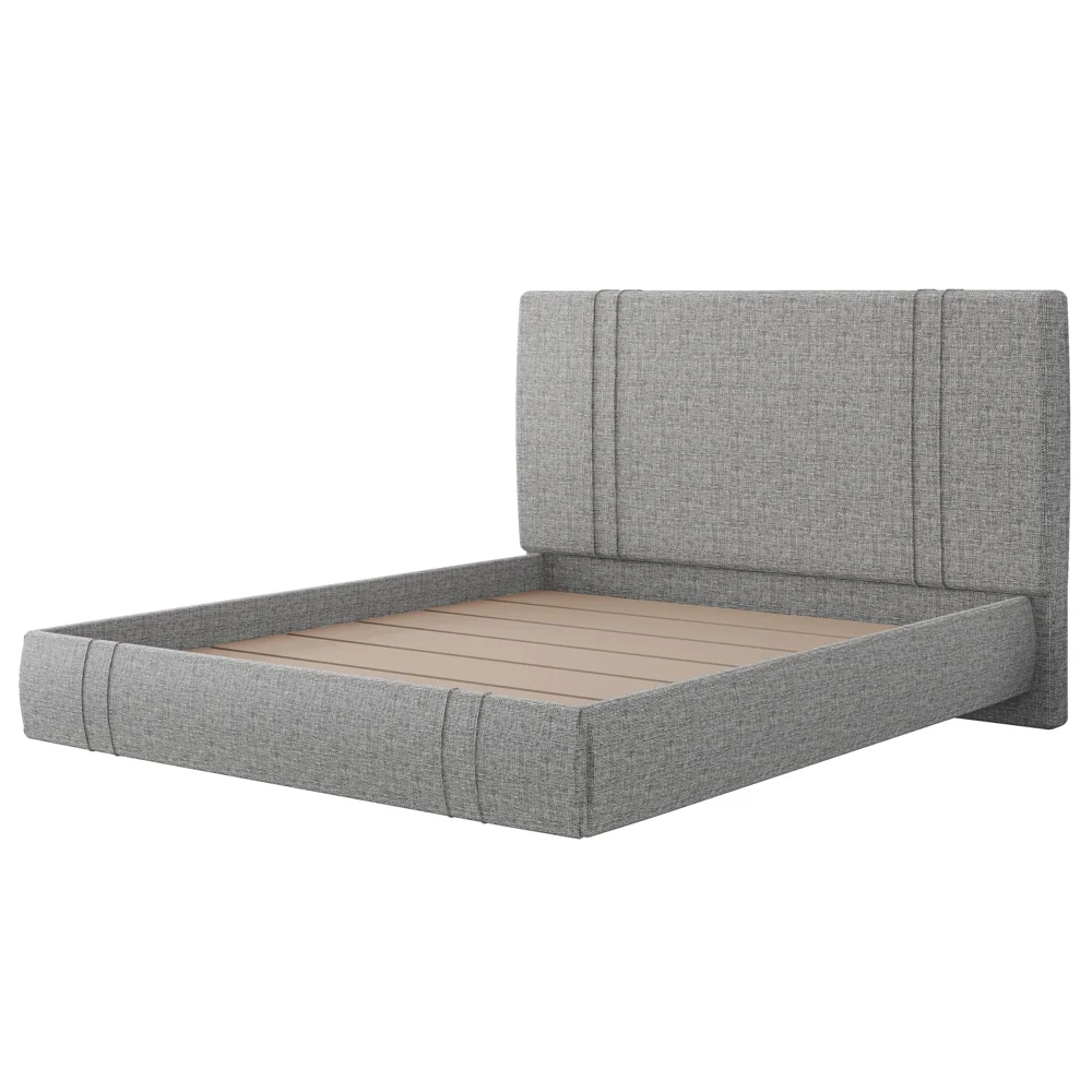 Cama Casal Flutuante Com Cabeceira 140cm Lyra S05 Linho Cinza - Mpozenato