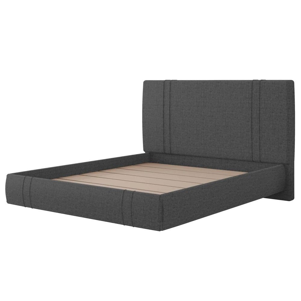 Cama King Flutuante Com Cabeceira 195cm Lyra S05 Linho Preto - Mpozenato