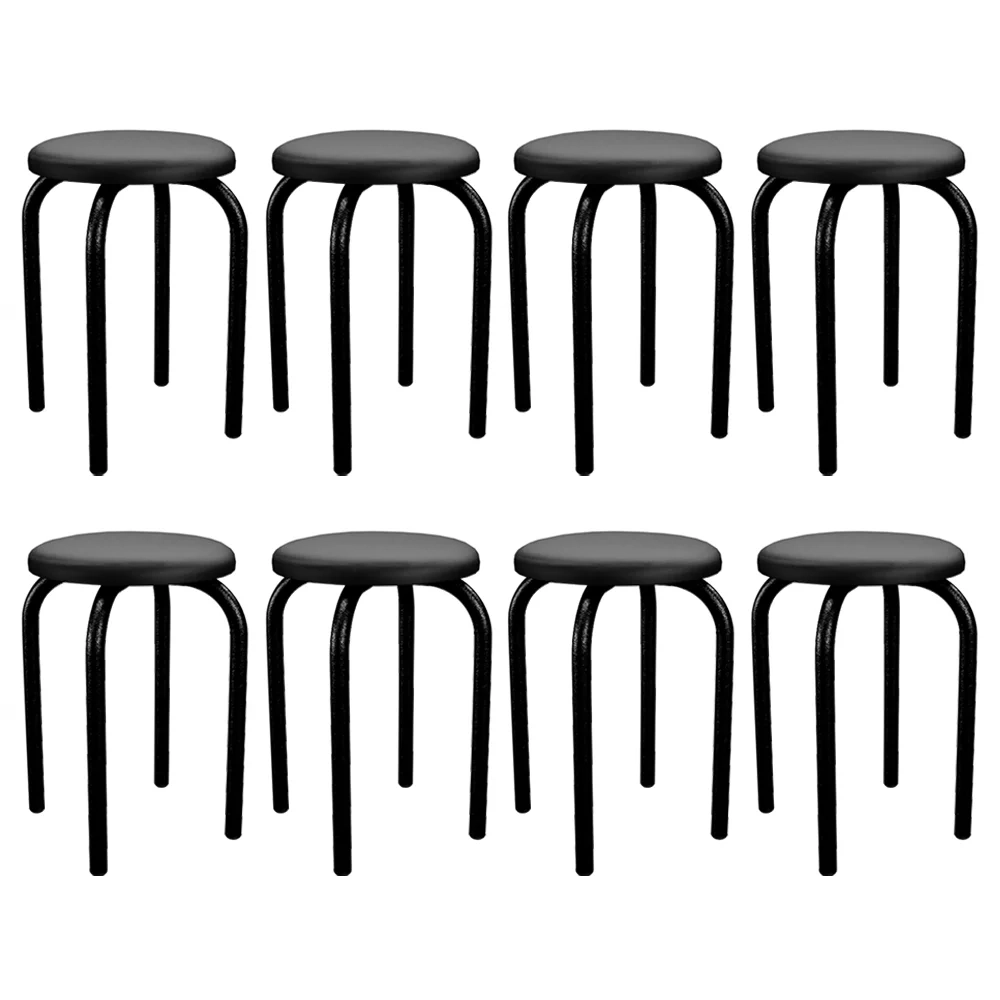 Kit 8 Banquetas Baixas Empilháveis em Aço Maviê Sintético Preto - Mpozenato