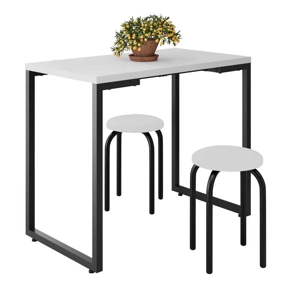 Mesa de Cozinha Bistrô Porto Branco 90cm com 2 Banquetas Industriais Maviê Branco/Preto - Mpozenato