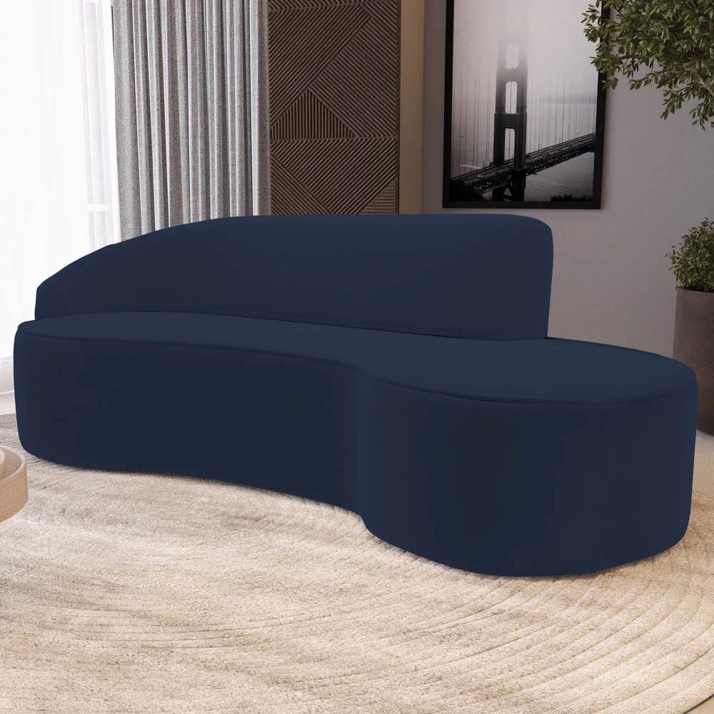 Sofá Living  3 Lugares 230cm Braço Esquerdo Mozart D06 Veludo Azul - Mpozenato