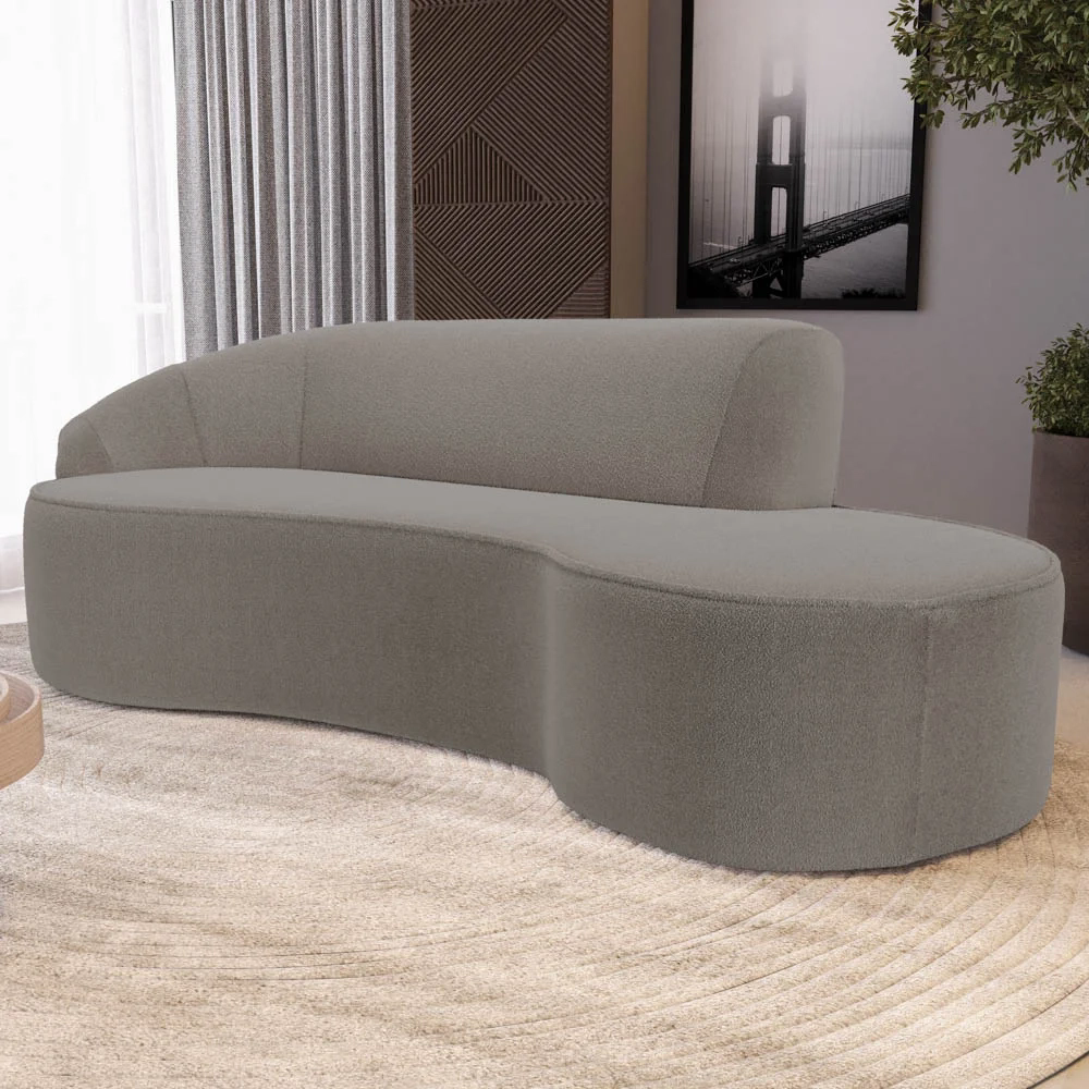 Sofá Living  3 Lugares 210cm Braço Esquerdo Mozart D06 Boucle Bege Escuro - Mpozenato