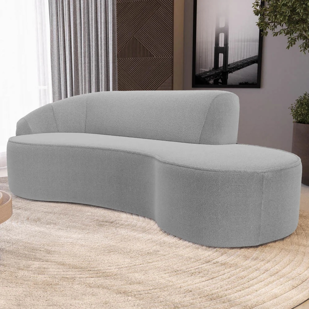 Sofá Living  4 Lugares 300cm Braço Esquerdo Mozart D06 Boucle Cinza - Mpozenato