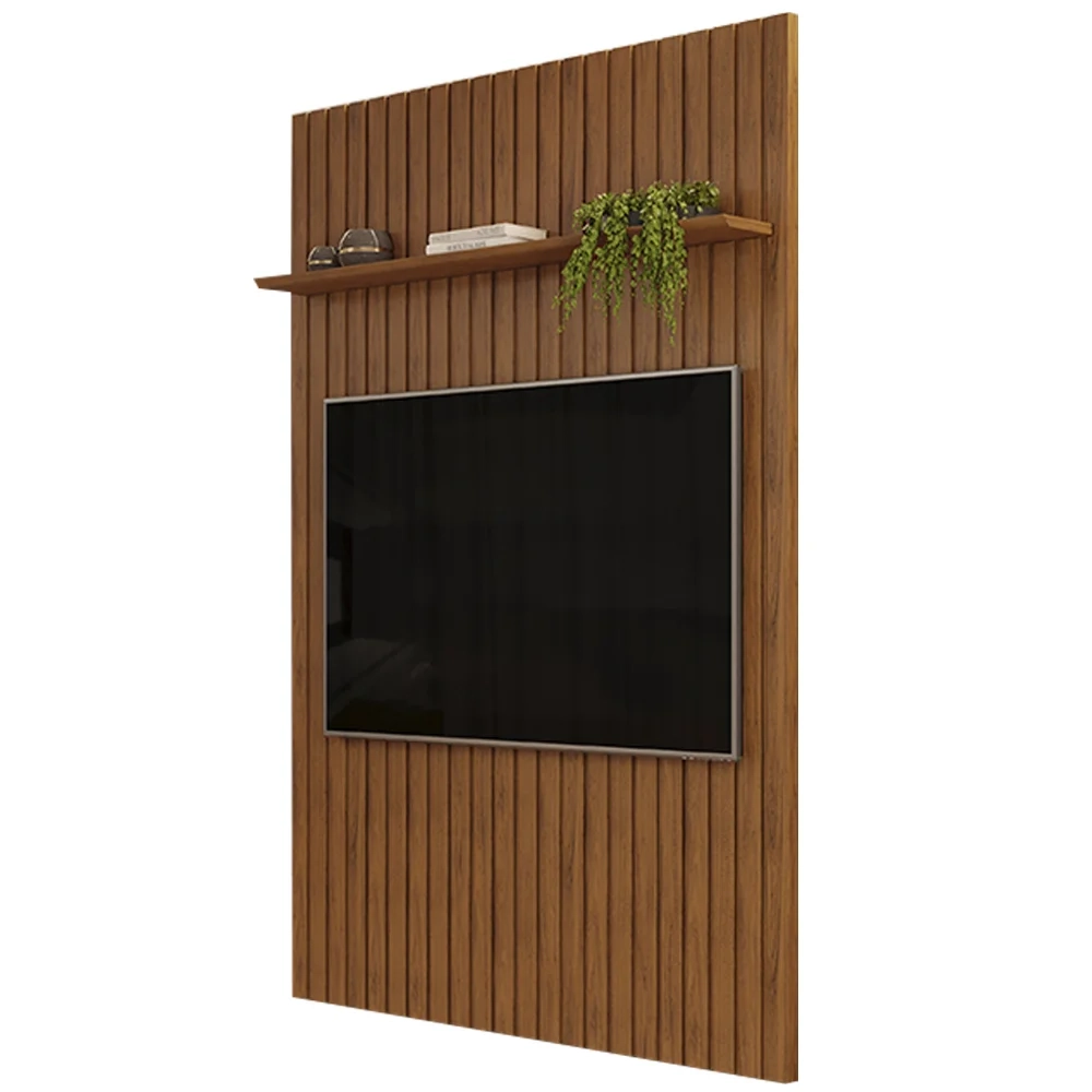 Painel para TV 60 Polegadas Ripado 143x240cm Pratisk D04 Freijó - Mpozenato