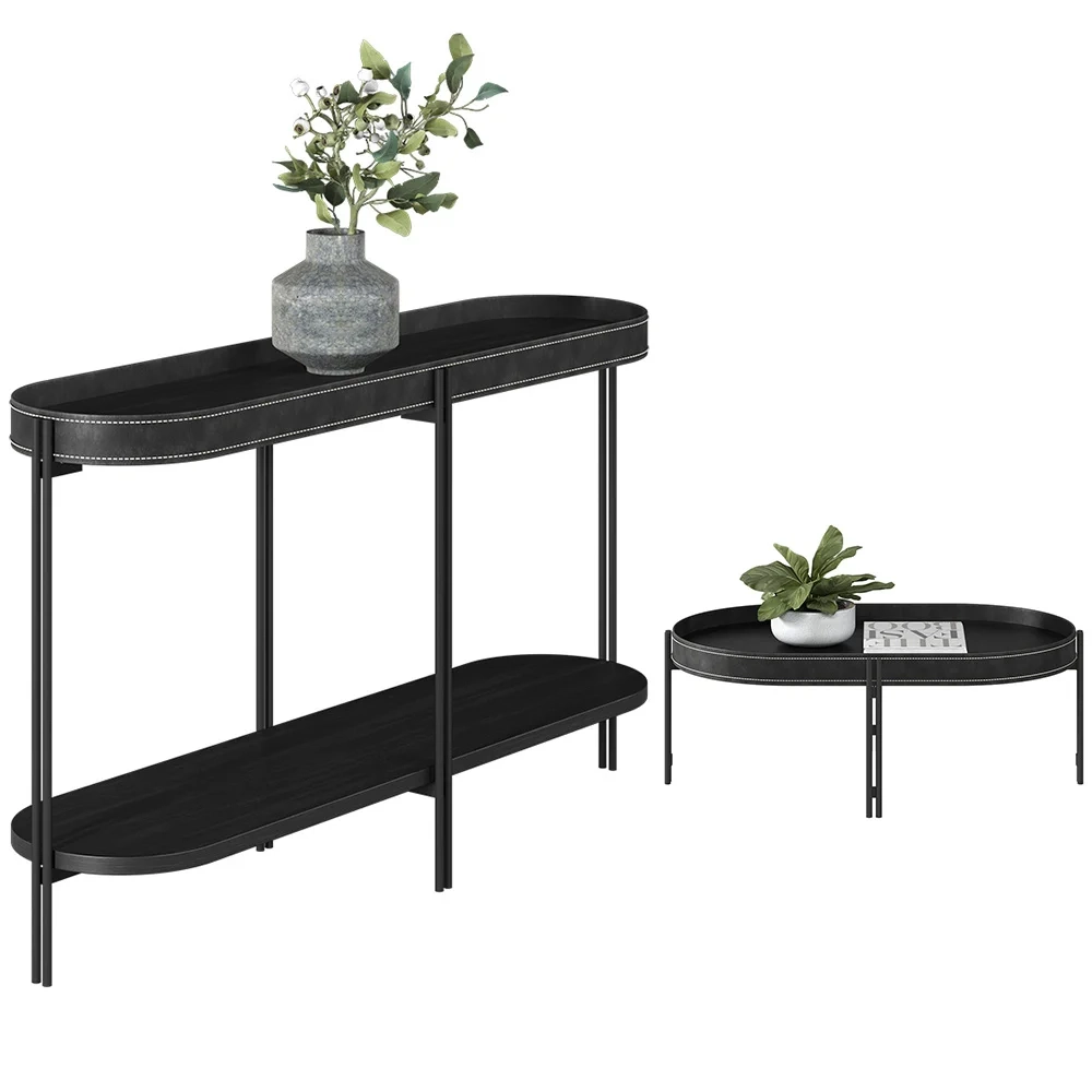 Aparador e Mesa de Centro Estilo Industrial Ville L06 Preto - Mpozenato