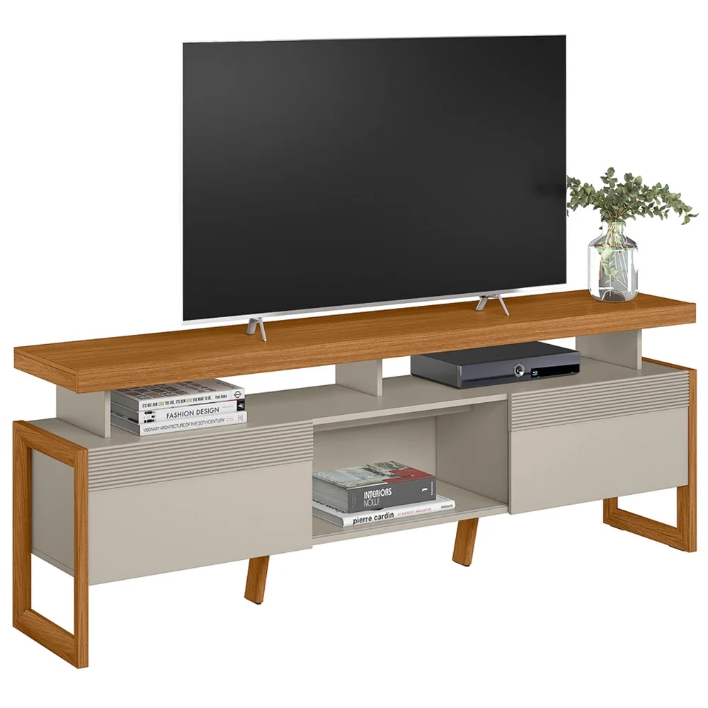 Rack Bancada de TV 70 Polegadas 2 Portas Agata L06 Nature/Off White - Mpozenato