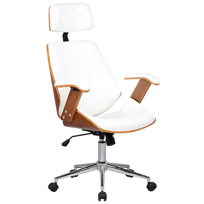 Cadeira de Escritório Presidente Giratória Madeira Liziê R02 Sintético Branco - Mpozenato