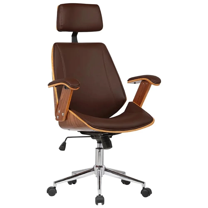 Cadeira de Escritório Presidente Giratória Madeira Liziê R02 Sintético Marrom - Mpozenato