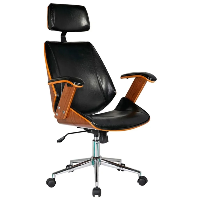Cadeira de Escritório Presidente Giratória Madeira Liziê R02 Sintético Preto - Mpozenato