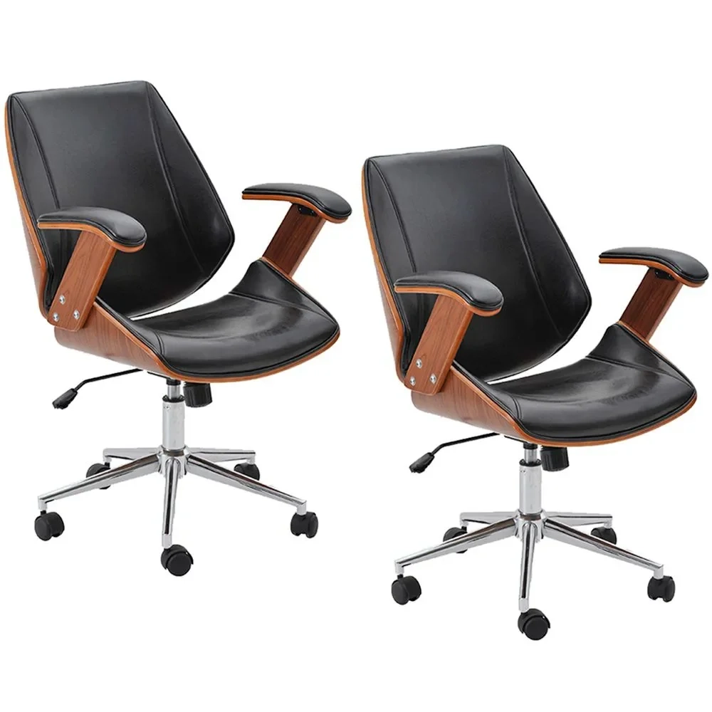 Kit 2 Cadeiras de Escritório Diretor Giratória Liziê R02 Madeira Sintético Marrom/Preto - Mpozenato