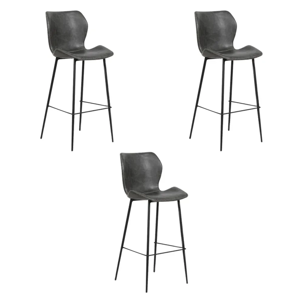 Kit 3 Banquetas Alta com Encosto para Bancada Cozinha Penha R02 Sintético Cinza Grafite - Mpozenato