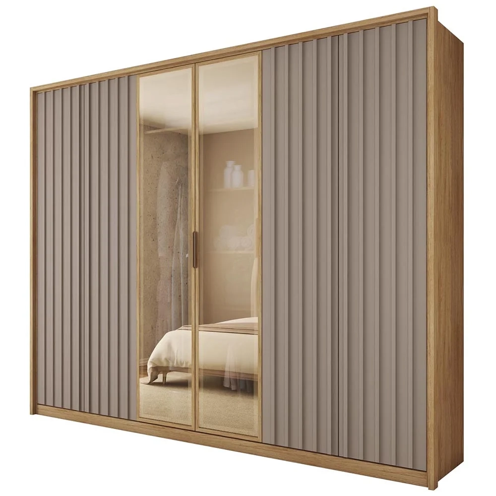 Guarda Roupa Casal 6 Portas 4 Gavetas Turium C01 Buriti/Fendi - Mpozenato