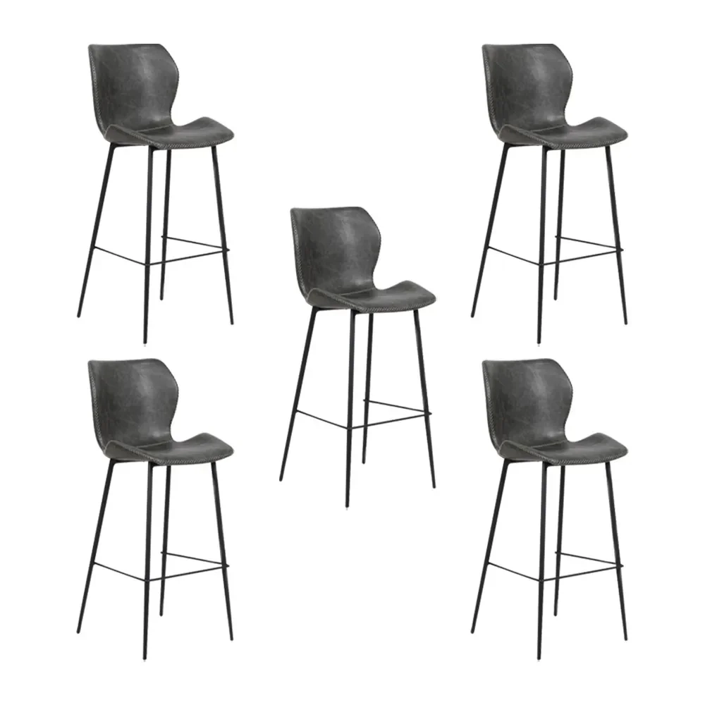 Kit 5 Banquetas Alta com Encosto para Bancada Cozinha Penha R02 Sintético Cinza Grafite - Mpozenato