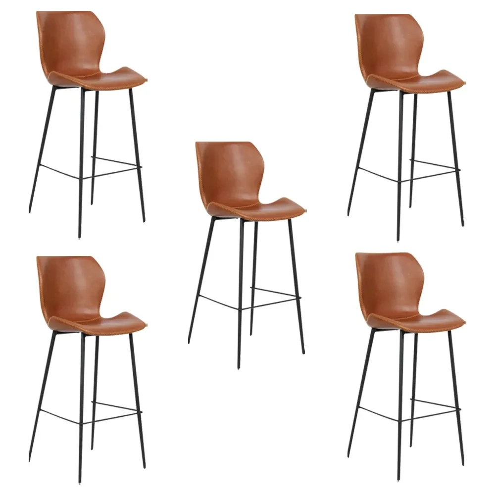 Kit 5 Banquetas Alta com Encosto para Bancada Cozinha Penha R02 Sintético Marrom - Mpozenato