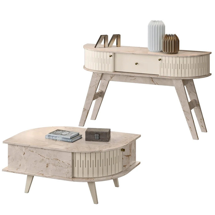 Aparador para Sala de Estar Gil e Mesa de Centro Indy Z10 Calacata/Off White - Mpozenato