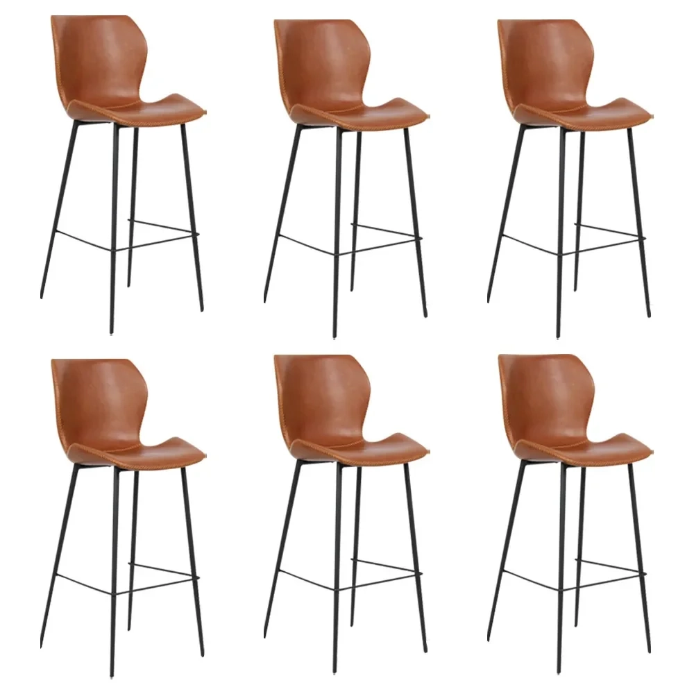Kit 6 Banquetas Alta com Encosto para Bancada Cozinha Penha R02 Sintético Marrom - Mpozenato
