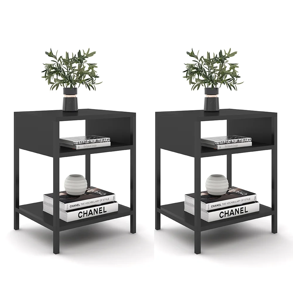 Kit 2 Mesas de Cabeceira Estilo Industrial Plaza L03 Preto - Mpozenato