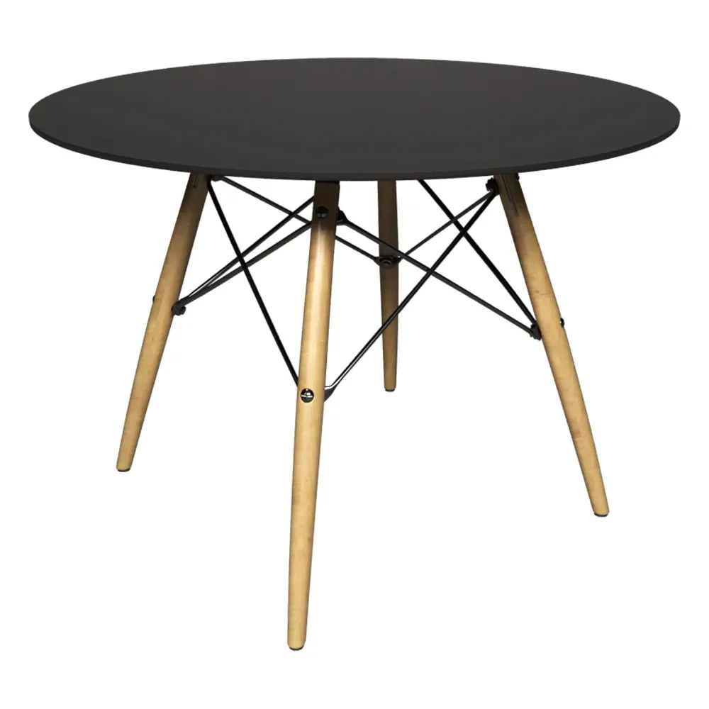 Mesa de Jantar 4 Lugares Redonda 120cm Tampo MDF Pés Eiffel Paris R02 Preto - Mpozenato
