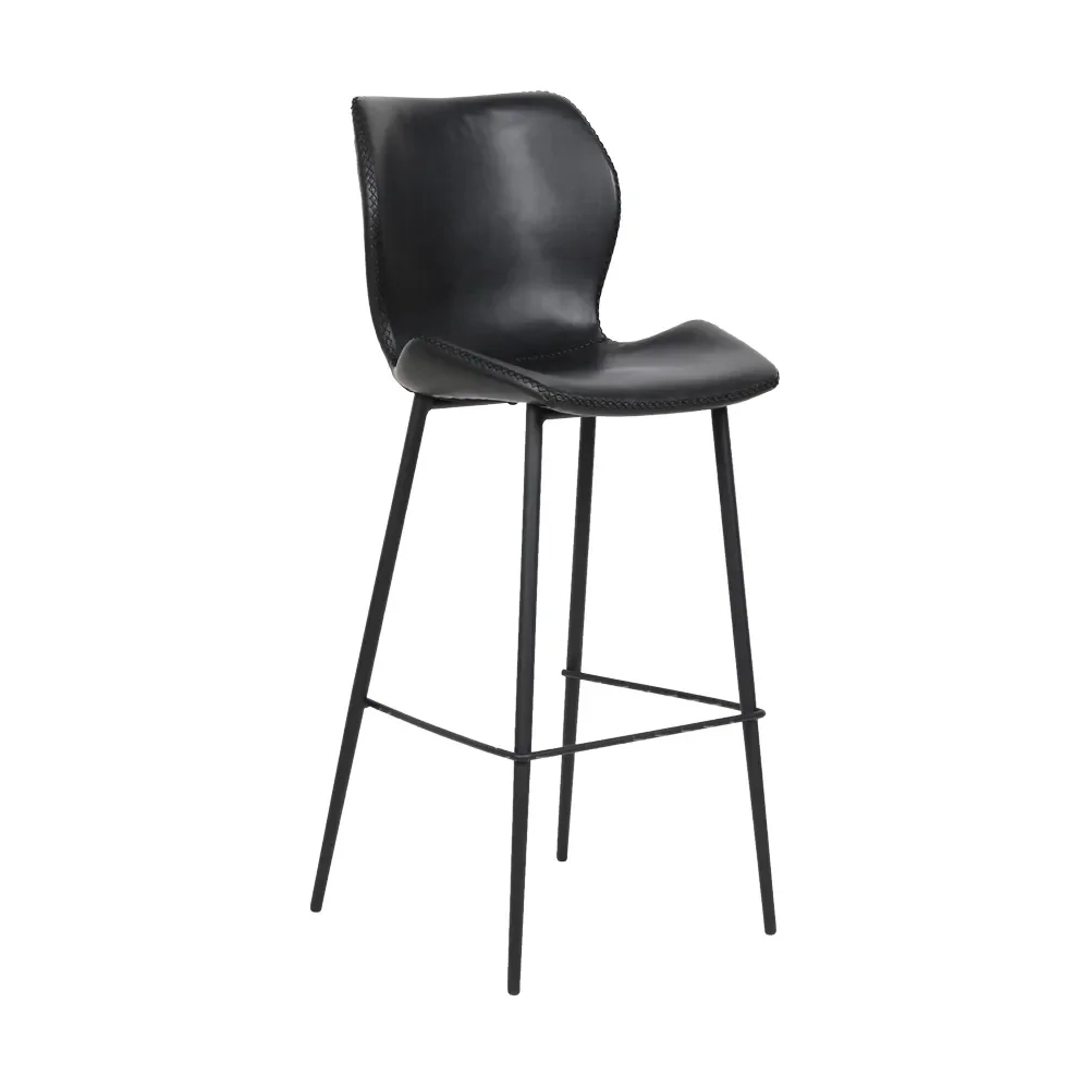 Banqueta Alta com Encosto para Bancada Cozinha Pés Aço Penha R02 Sintético Preto - Mpozenato