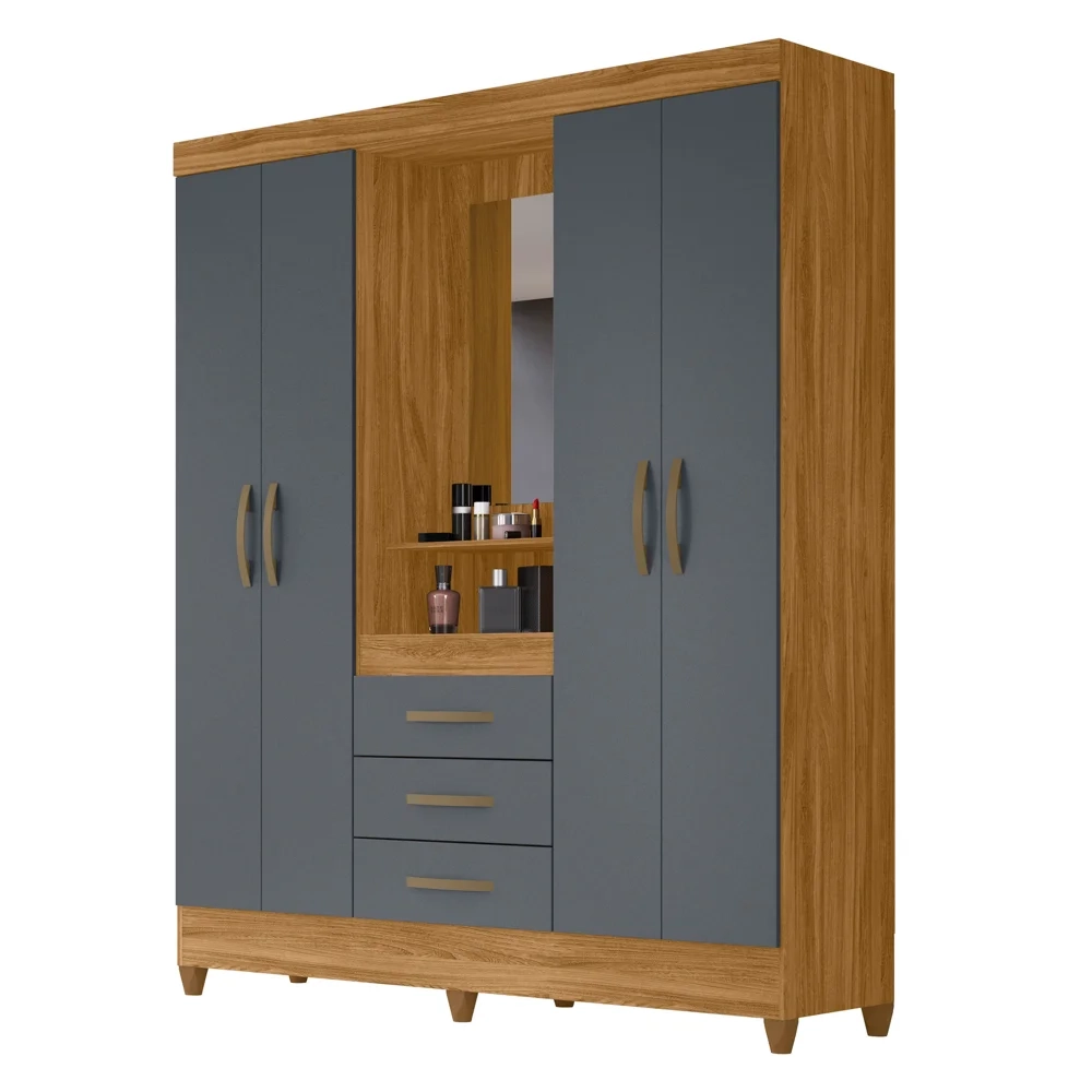 Guarda Roupa Solteiro Capelinha com Espelho 204cm Caprese Z17 Freijó/Cinza - Mpozenato