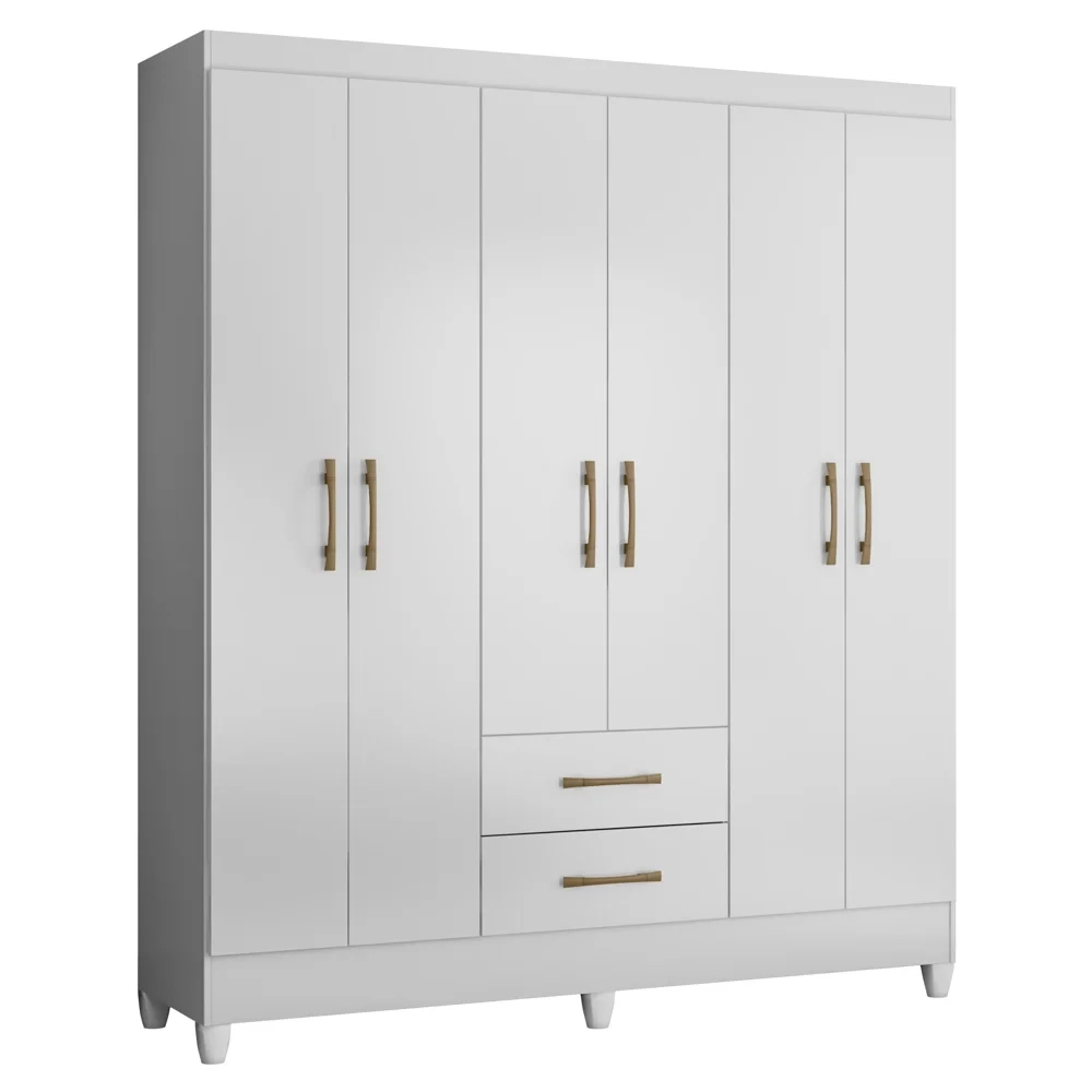 Guarda Roupa Casal 6 Portas 2 Gavetas 153cm Paraná Z17 Branco - Mpozenato