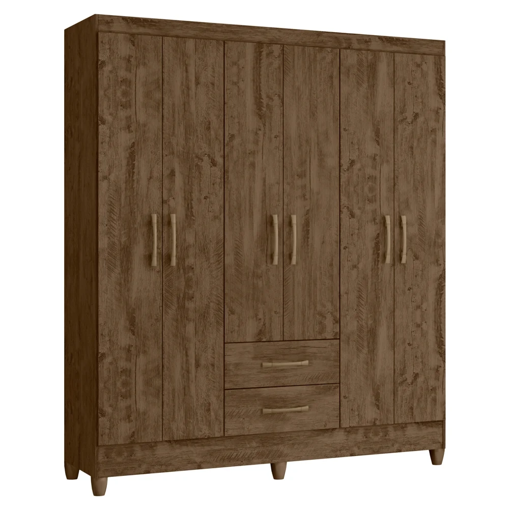 Guarda Roupa Casal 6 Portas 2 Gavetas 153cm Paraná Z17 Castanho Wood - Mpozenato