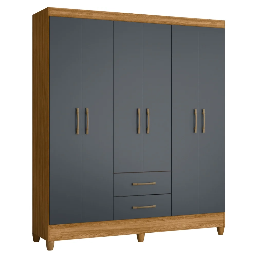Guarda Roupa Casal 6 Portas 2 Gavetas 153cm Paraná Z17 Freijó/Cinza - Mpozenato