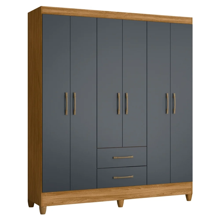 Guarda Roupa Casal 6 Portas 2 Gavetas 153cm Paraná Z17 Freijó/Cinza - Mpozenato