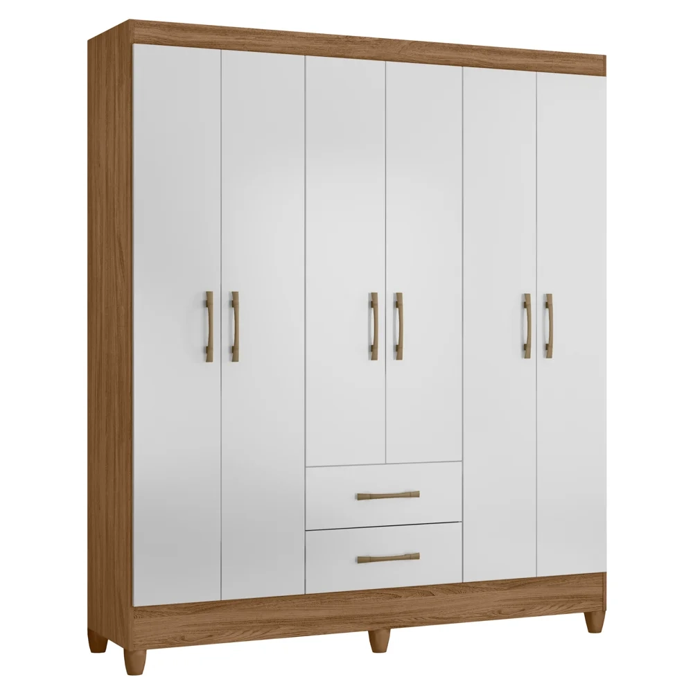 Guarda Roupa Casal 6 Portas 2 Gavetas 153cm Paraná Z17 Naturale/Branco - Mpozenato