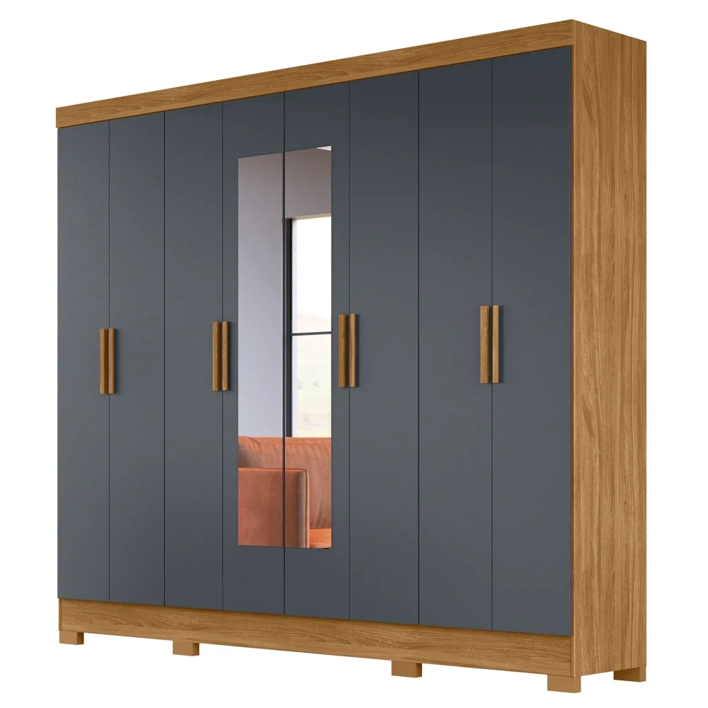 Guarda Roupa Casal com Espelho 8 Portas 236cm Ágata Z17 Freijó/Cinza - Mpozenato