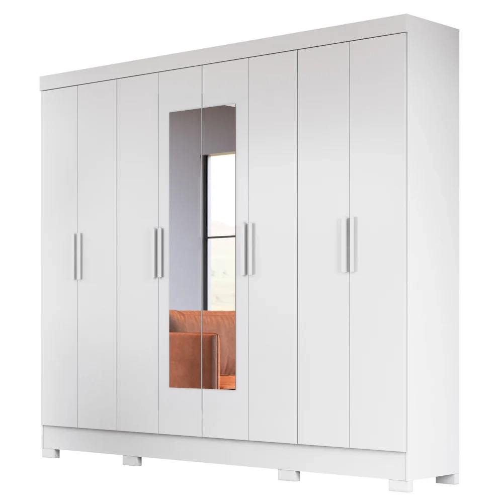 Guarda Roupa Casal com Espelho 8 Portas 236cm Ágata Z17 Branco - Mpozenato