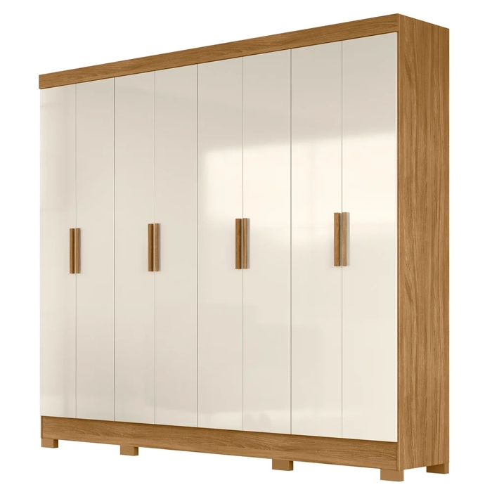 Guarda Roupa Casal 8 Portas 4 Gavetas 236cm Ágata Z17 Freijó/Off White - Mpozenato