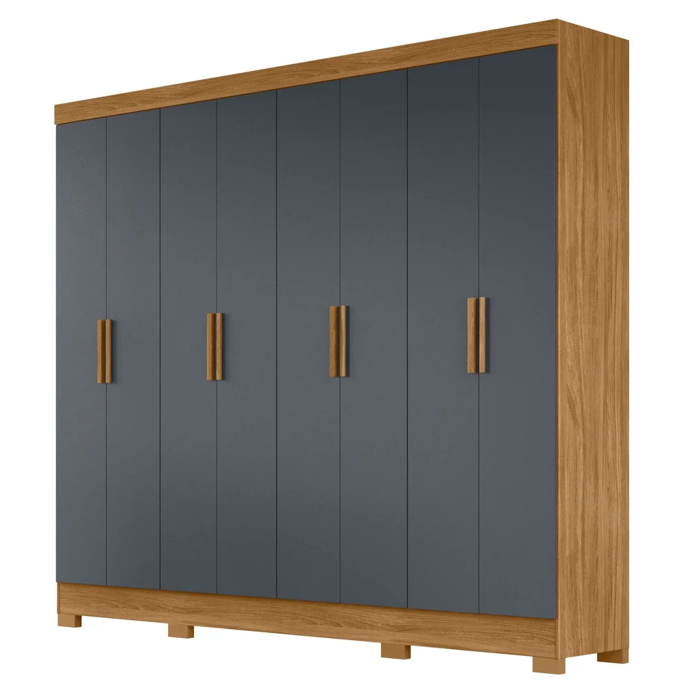 Guarda Roupa Casal 8 Portas 4 Gavetas 236cm Ágata Z17 Freijó/Cinza - Mpozenato