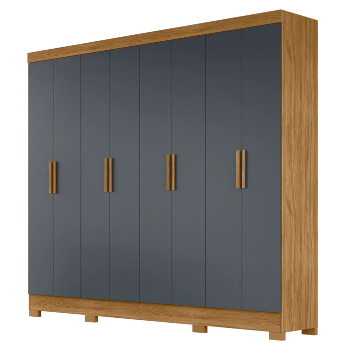 Guarda Roupa Casal 8 Portas 4 Gavetas 236cm Ágata Z17 Freijó/Cinza - Mpozenato