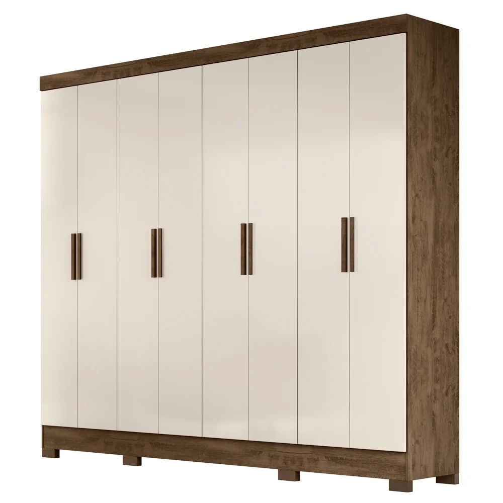 Guarda Roupa Casal 8 Portas 4 Gavetas 236cm Ágata Z17 Castanho Wood/Off White - Mpozenato