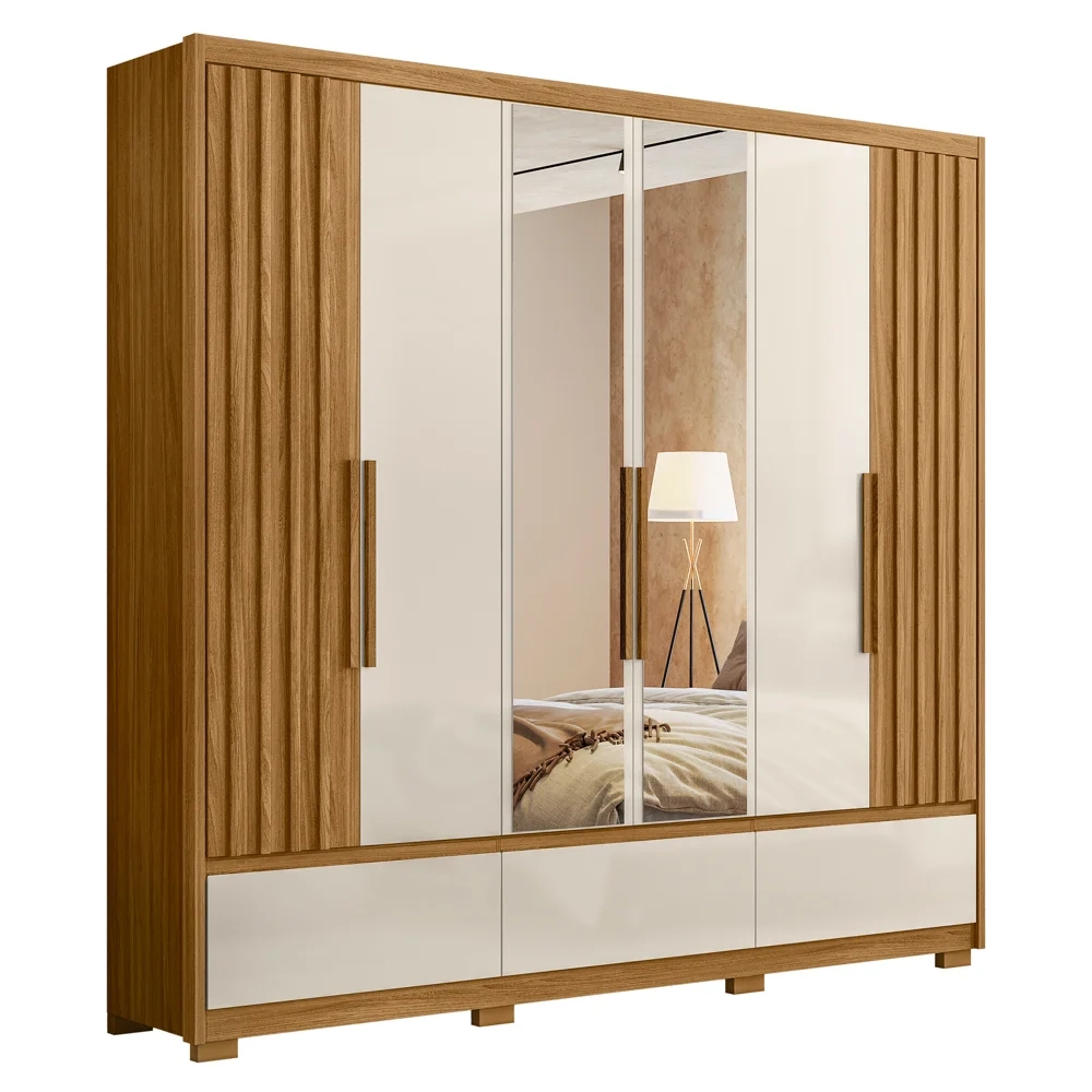 Guarda Roupa Casal com Espelho 6 Portas 240cm Arizona Z17 Freijó/Off White - Mpozenato