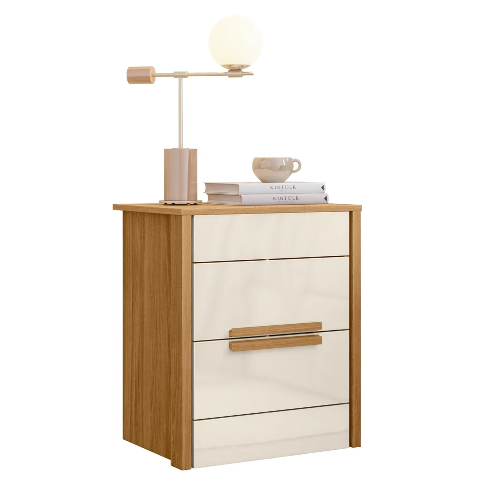 Mesa de Cabeceira 2 Gavetas 51cm Lara Z17 Freijó/Off White - Mpozenato