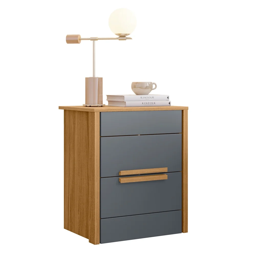 Mesa de Cabeceira 2 Gavetas 51cm Lara Z17 Freijó/Cinza - Mpozenato