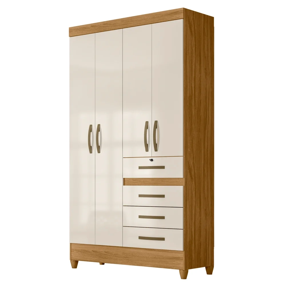 Guarda Roupa Solteiro 4 Portas 4 Gavetas 110cm Cabral Z17 Freijó/Off White - Mpozenato