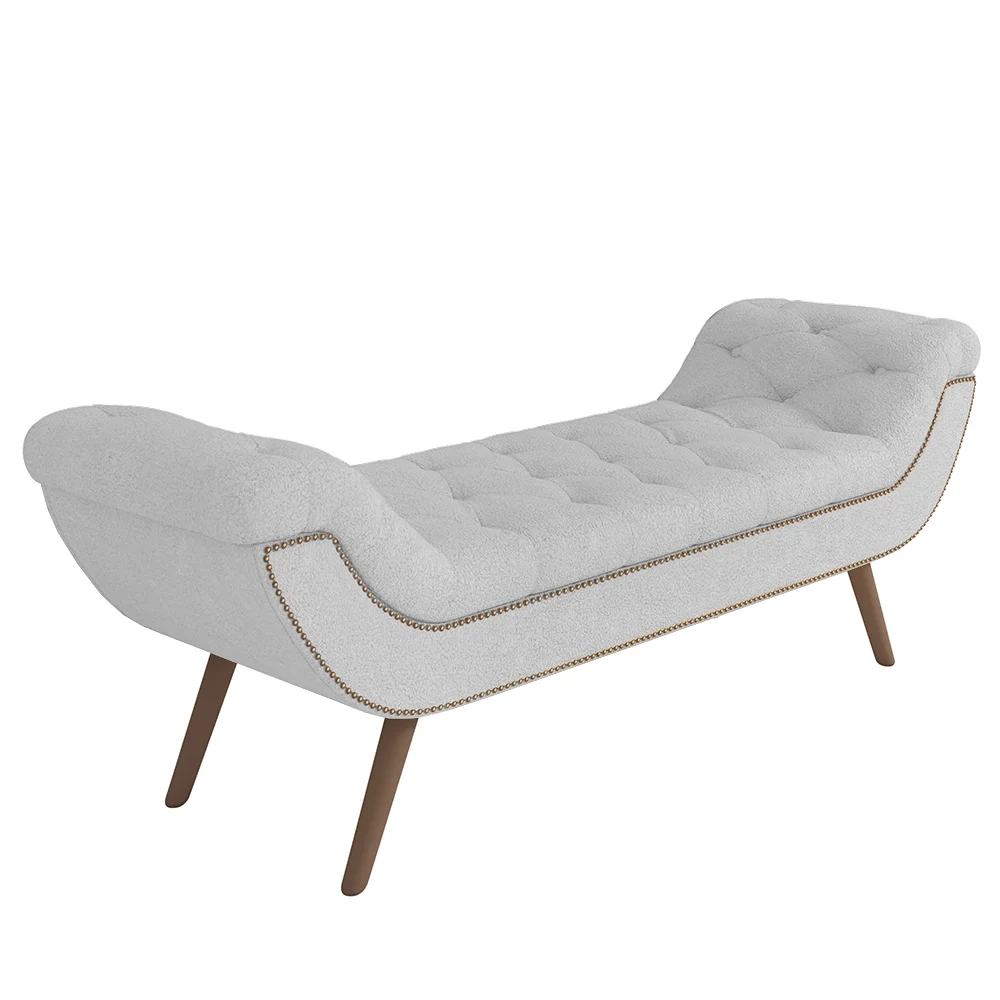 Puff Recamier Calçadeira 160cm Pés Palito Madeira Venêto Z37 Boucle Branco - Mpozenato